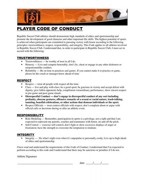 Rsc Player Code Of Conduct Republic Soccer Club