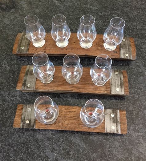 Whiskey Flight Tray For Four Glencairn Whiskey Glasses Made From A Reclaimed Bourbon Whiskey