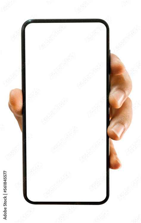 Hand Holding Mobile Smartphone With Blank Transparent Screen And