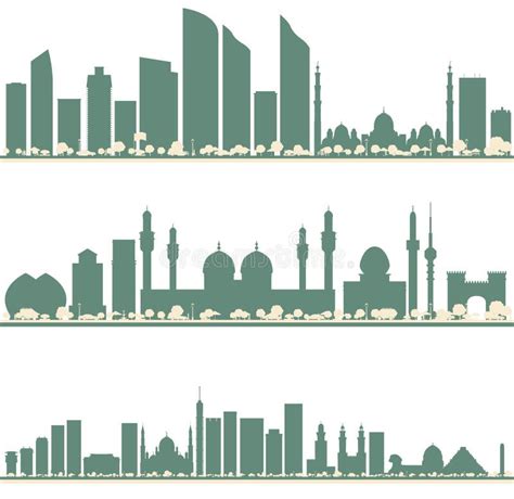 El Cairo Egypt Baghdad Iraq Y Abu Dhabi Uae City Skyline Silhouette