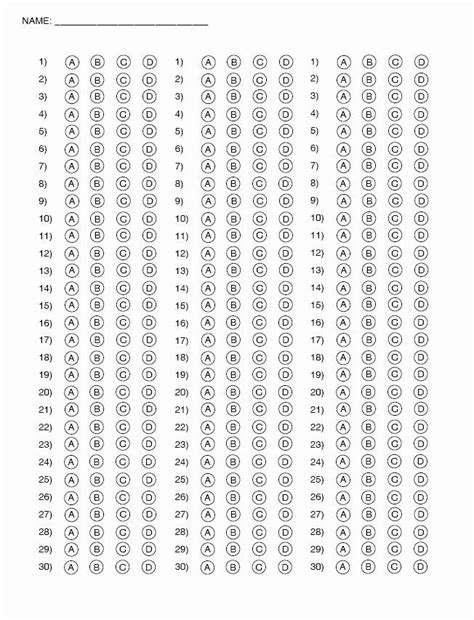 Printable Answer Sheet 1 100