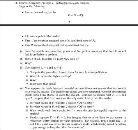 Answered 14 Cournot Oligopoly Problem 2  Bartleby