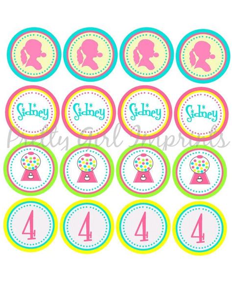 Bubblegum Blowout Birthday Party Circle Cupcake Toppers Only