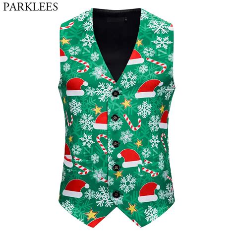 Christmas Vest Men Snowmen Chrinstmas Hat Snowflake Mens Waistcoat Vest