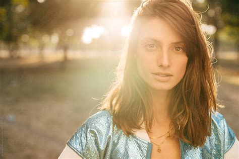 Brunette Woman Portrait In Nature In The Sun By Stocksy Contributor Alexandra Bergam Stocksy