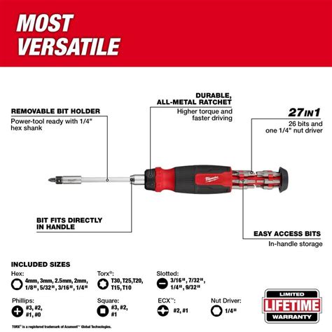 Milwaukee 27 In 1 Ratcheting Multi Bit Screwdriver 48 22 2904 Acme Tools