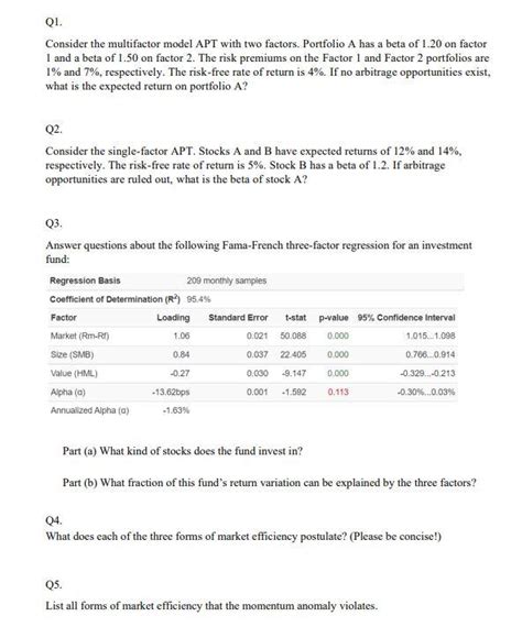 Solved Q1 Consider The Multifactor Model APT With Two Chegg