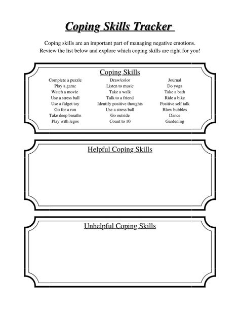 Coping Skills Tracker Healthy Coping Skills Worksheet Emotions