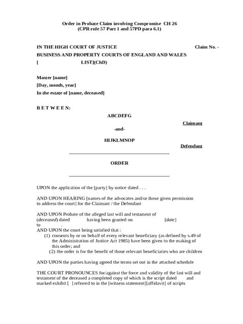 Order Approve Compromise Of Claim Doc Template Pdffiller