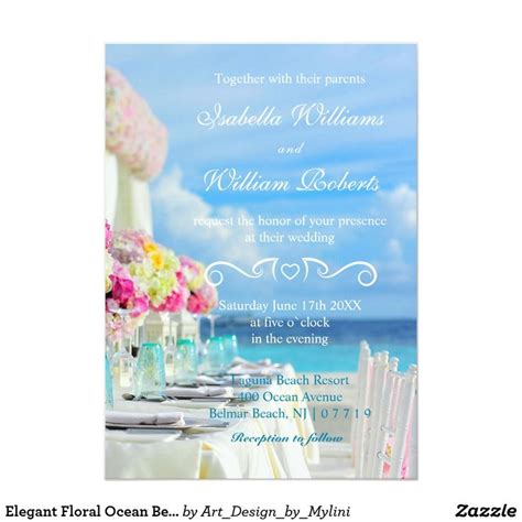 Elegant Floral Ocean Beach Summer Wedding Invitation Zazzle Summer