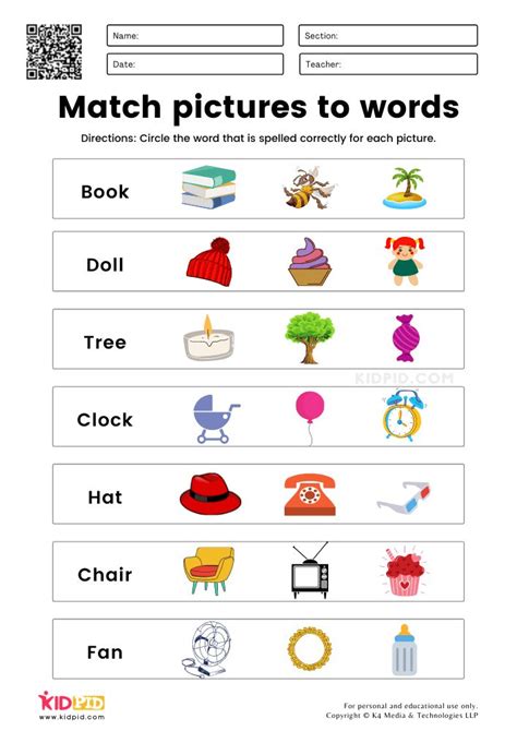 Match Picture To Word Worksheets For Grade I 1st Grade Worksheets