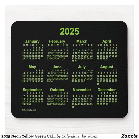 Neon Yellow Green Calendar By Janz Mouse Pad Zazzle Fun Mouse