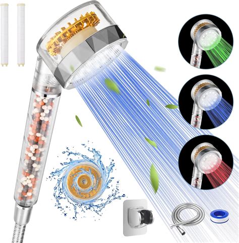 7 Colour Changing Led Shower Head Ionic Filtration Shower Hose 15m