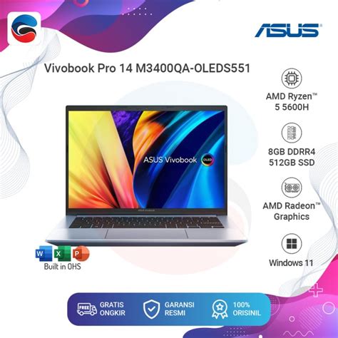 ASUS Laptop Vivobook Pro 14 OLED M3400QA OLEDS551 AMD Ryzen 5 8GB 512GB