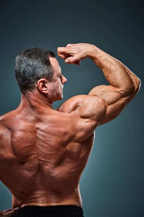 Torso Of Attractive Male Body Builder On Gray Background Stock Image