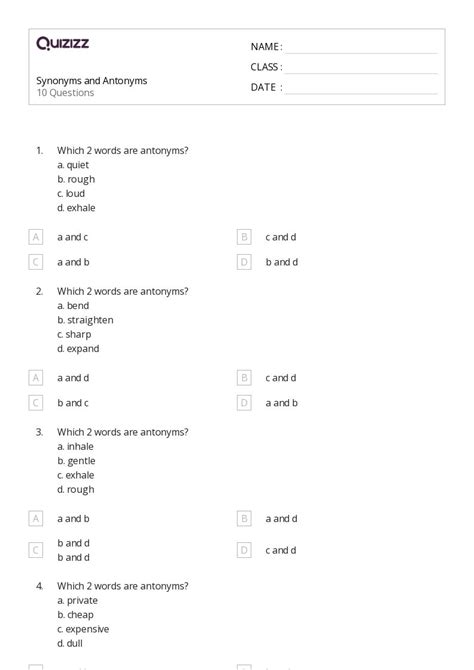 50 Synonyms And Antonyms Worksheets For Grade 3 On Quizizz Free