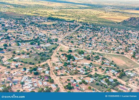 Aerial Botswana village stock image. Image of arid, landscape - 193594995