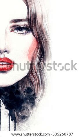 Abstract Woman Face Fashion Illustration Watercolor Stock Illustration