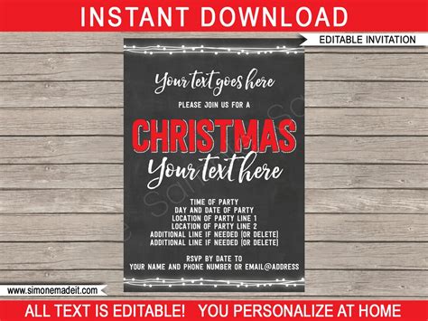 Christmas Party Invite Template Printable Xmas Invitation Open House, Work Function, Happy Hour ...