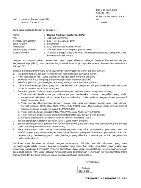 Contoh Surat Lamaran Pppk Pdf