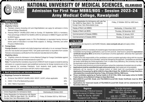 Army Medical College Cmh AMC Rawalpindi Announces BS Admission 2024