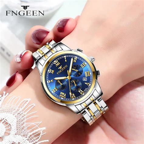 Fngeen Reloj De Cuarzo De Lujo Para Mujer Elegante Reloj De Acero