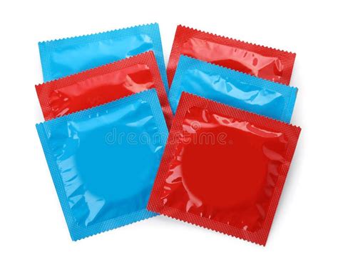 Condom Packages Isolated On White Top View Safe Sex Stock Photo