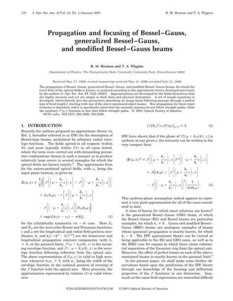 Pdf Propagation And Focusing Of Besselgauss Generalized Bessel