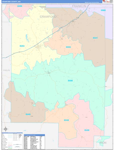 Crawford County, MO Wall Map Color Cast Style by MarketMAPS - MapSales