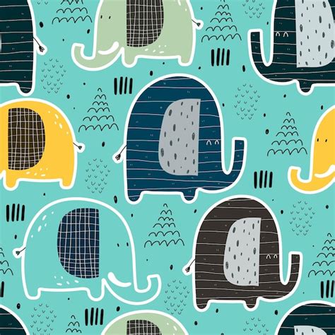 Premium Vector Seamless Pattern With Cartoon Elephants