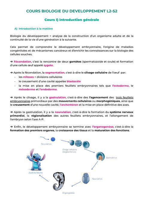 L S Biologie Du D Veloppement Cours Complet Cours Biologie Du