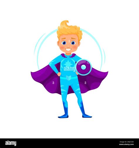 Cartoon Kid Superhero Character Isolated Vector Fearless Boy Super