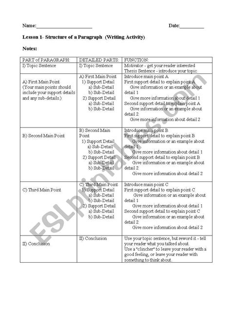 English Worksheets Identifying Topic Sentence