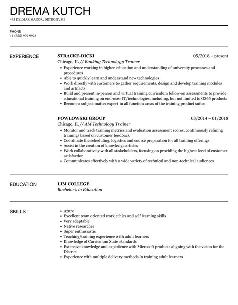 Technology Trainer Resume Samples Velvet Jobs