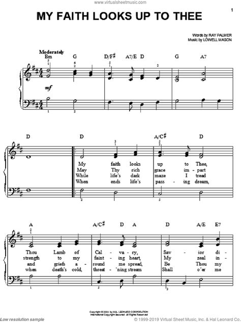 Mason My Faith Looks Up To Thee Easy Sheet Music For Piano Solo