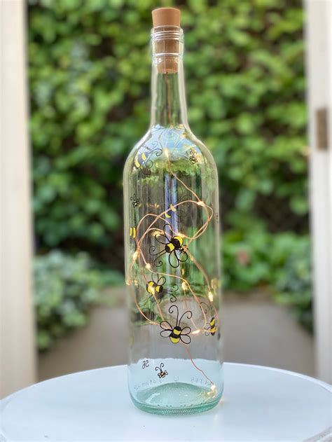 Bumble Bee Light Up Bottle Upcycled Home Decor Hand Painted Etsy