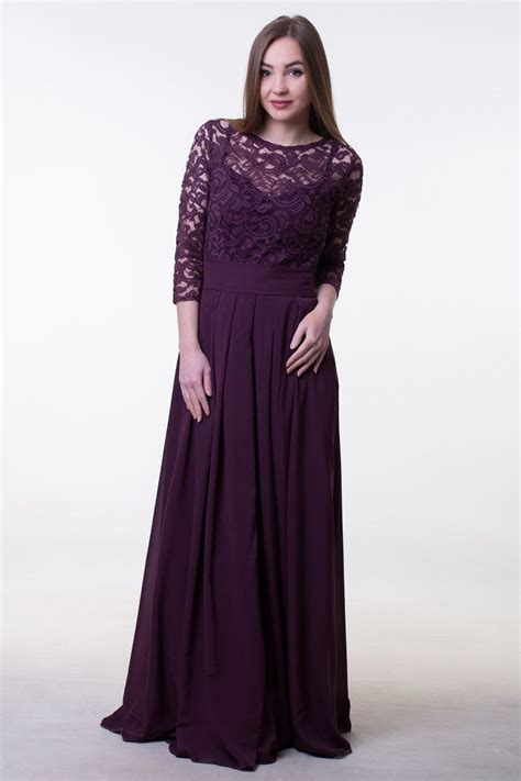 Dark Purple Bridesmaid Dress Long Lace And Chiffon Dress With Etsy