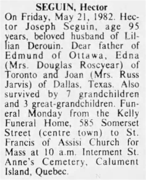 Obituary For Hector Joseph Seguin Aged 95 ™