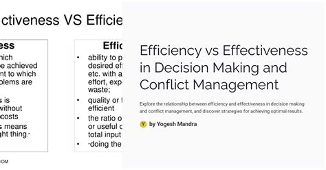 Efficiency Vs Effectiveness In Decision Making And Conflict Management