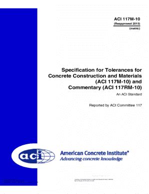 Fillable Online Aci Spec Specification For Tolerances For