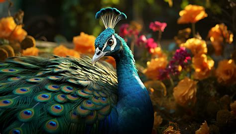 Majestic Peacock Displays Vibrant Colors Showcasing Nature Beauty