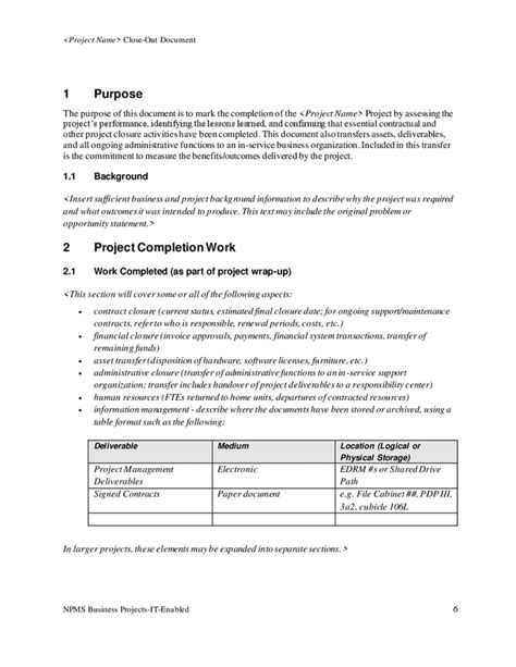 Project Close Out Document Template In Word And Pdf Formats Page 6 Of 12