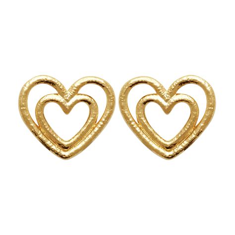 Boucles D Oreilles Brillaxis Double Coeur Plaqu Or Maty