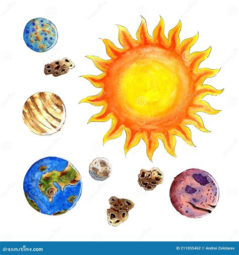 Acuarela Dibujos Animados Planetas Del Sistema Solar Ilustración Del Vector Ilustración De