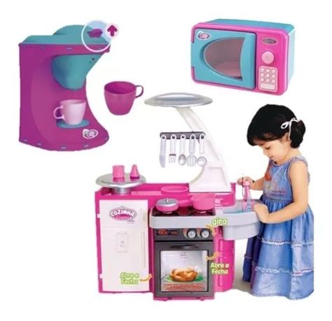 Kit Cozinha Infantil C Microondas Cafeteira Fogão Geladeira