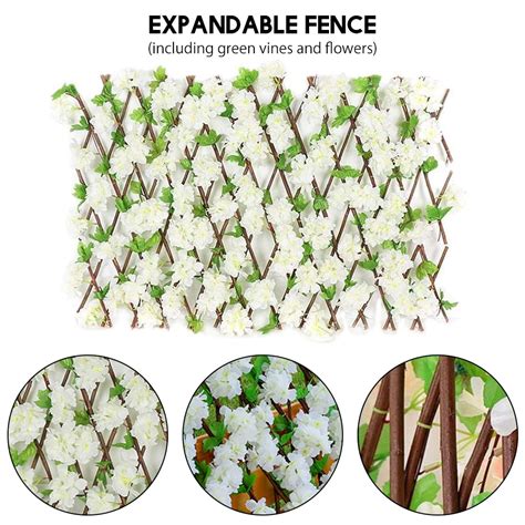 Wooden Retractable Fence Expanding Fence Hedge With Artificial Flower