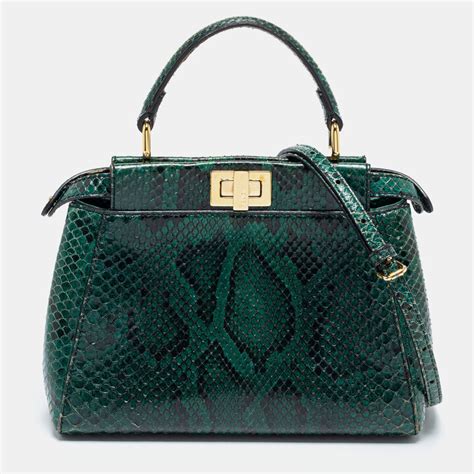 Fendi Green Black Python Mini Peekaboo Top Handle Bag Shopstyle