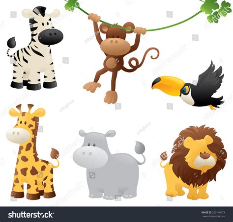 Six Jungle Animals Stock Vector (Royalty Free) 220140673 | Shutterstock