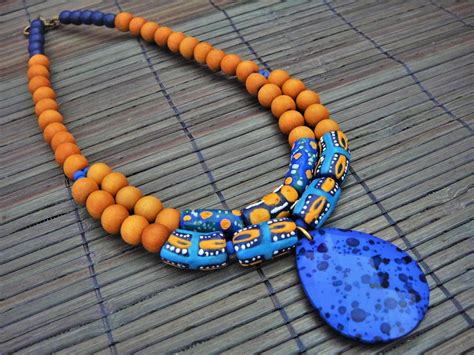 African Necklace Krobo Beads Statement Necklace Olive Etsy Hand