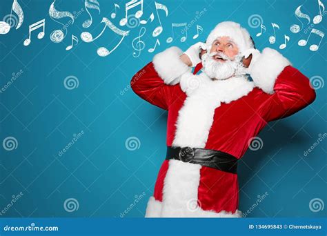 Santa Claus Listening To Christmas Music Stock Image - Image of carol, popular: 134695843